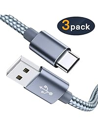 OULUOQI - Cable USB tipo C (3 unidades, nailon trenzado, cable de carga rápido (USB 2.0), compatible con Samsung Galaxy S10, S9, Note 9, 8, S8 Plus, LG V30, V20, G6, G5, Google Pixel, conmutador), 6 patas