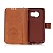 Samsung S7 case,[Wallet Stand] embossing PU Leather Wallet Flip Protective Case with Card Slots and Wrist Strap for S7 Case (brown)