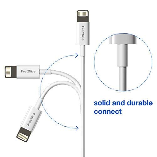 Short iphpne Charger,Feel2Nice 5 Pack 7-Inch iPhone Cord Data Sync USB Portable Fast Charger for iPhone X XS Max XR / 8/8 Plus / 7/7 Plus / 6/6 Plus / 5S / iPad/iPod, White