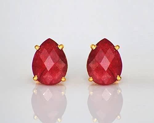 Amazon.com: Ruby stud earrings, everyday earrings, Vermeil Gold or