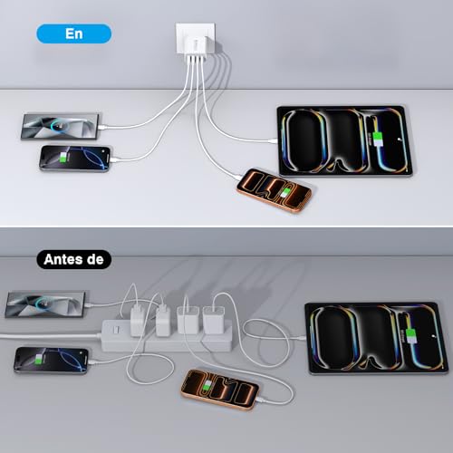 BOVICAS Cargador Tipo C Carga Rapida, 2 Unidades 4 Puertos, QC3.0 Súper Rápido Adaptador Cuadro Cuadrito Charger para Compatible con iPhone 17 Pro MAX 16 15 14 13 12 Galaxy S24 Ultra S25 Pixel, Note