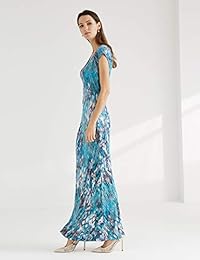 Escalier - Vestido de verano para mujer con cuello redondo, manga corta, casual, con abertura lateral