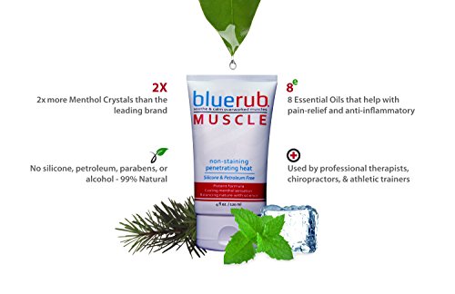 bluerub Muscle Rub - Pain Relieving Cream, Natural Topical Analgesic, No Silicone, Petroleum or Toxins, Helps rapid muscle joint, tendon and arthritis relief and recovery (4oz Tube- USA Made/Owned) - Thumbnail 2