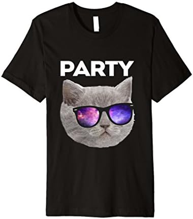 Mens Party Cat Rave Galaxy Festival Premium T-shirt XL Black