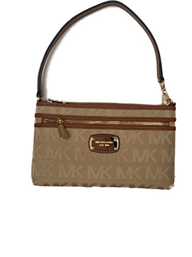Michael Kors Jet Set Large Wristlet Bag Phone Wallet NWT Beige Camel Jacquard