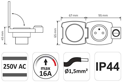 Möbel Einbausteckdose IP44 mit Schalter - All-in-One - naturweiß – Bild 5