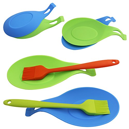 YuCool 5 Pack Silicone Basting Brush, Pastry&Basting Oil Brush with 2 Rest for BBQ,Turkey Baster,Cake,Barbecue Utensil,Grilling,Marinating-5 Colors - Thumbnail 2