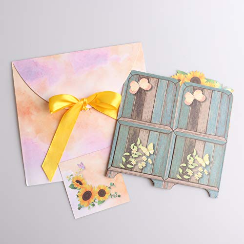 Giiffu Sunflower Flower 3D Pop Up Card, Handmade Popup Sunflower Greeting Cards for Women, 3D Birthday Card, Mother’s day Card, Get Well, Thinking of You, Thank You, Sympathy, Just for You