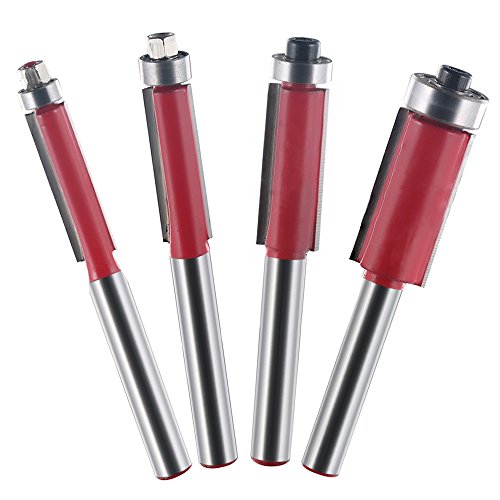KitsPro End Bearing Flush Trim Router Bit 1/4" Shank x 1"cutting hight(4 pcs)