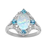 1 1/6 ct Created Opal and Natural Swiss Blue Topaz Ring with Diamonds in Sterling Silver