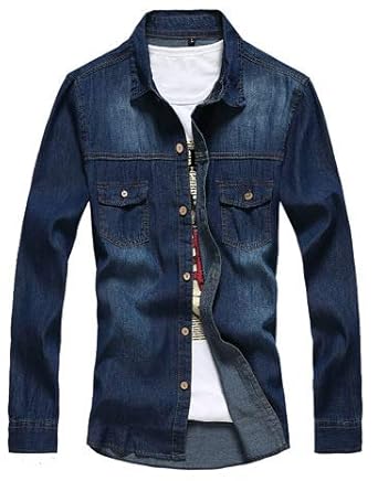 Amazon アンリ デニムシャツ 春服 色落ち 加工 ボタンダウン 長袖