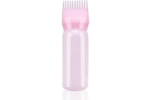 Artifresco Hair Oiling Applicator, Root Comb Applicator Bottle with Graduated Scale 6 Ounce Oil Applicator for Hair Dye Hair Root Comb Color for Scalp Treatment Essential Pink