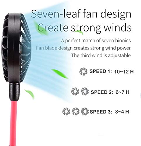Portable Neck Fan USB Rechargeable Mini Hand Free Personal Fan 2000mA 3 Adjustable Speed Wearable Neckband Fan for Camping Traveling Office Room