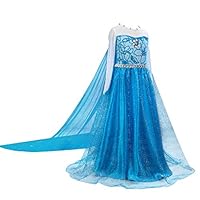 Zerayo Little Girls Anna Princess Dress Elsa Snow Party Queen Halloween Costume Blue 150cm/8-10Y