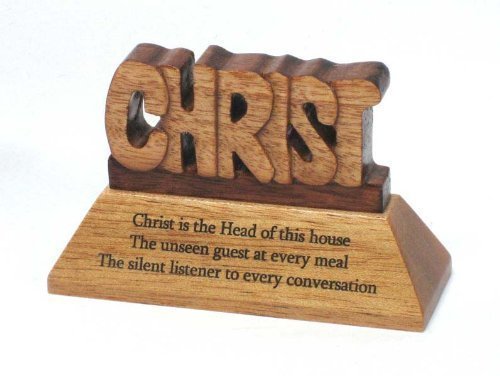Shalom Christian wood mahogany Christ is the head of this house desktop ornament gift 10cm