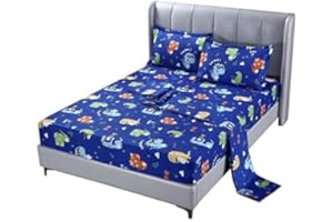 SDIII 4PCS Cute Dinosaur Sheet Set Twin, Soft Microfiber Bed Sheets for Kids Girls Boys and Dino Lovers