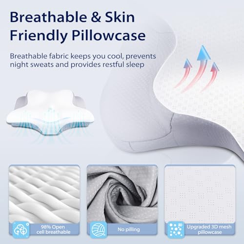 HOMCA Cervical Memory Foam Pillow, Ergonomic Pillow with Support for Neck and Shoulder, Pillows for Side and Back Sleeping, Grey