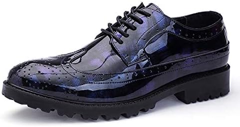 Men's Brock Carved Shoes Business Casual Shoes Leather Lace Pointed British Dress Shoes,Blue,46