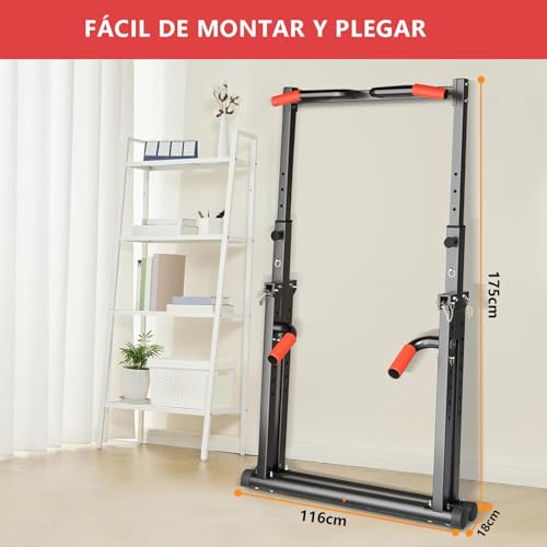 Rabbitstorm Barra de Dominadas Plegable de Torre Eléctrica, Barras Paralelas Calistenia Adjustable, Estación de Barra de Inmersión de Gimnasio en Casa, Estructura Triangular, Capacidad de Peso: 440LBS