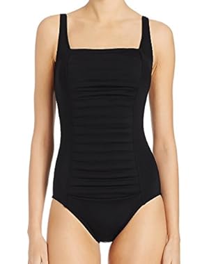Calvin Klein Pintuck Pleated-Front Squareneck Maillot One Piece Swimsuit Swimwear Black 14