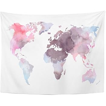 Emvency Tapestry Atlas Colorful World Map Watercolor Abstract Perfect Watercolour Africa Home Decor Wall Hanging for Living Room Bedroom Dorm 60x80 inches