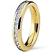 Metal Masters 4MM Goldtone Plated Princess Cut Women's Eternity Titanium Ring Wedding Band with Cubic Zirconia CZ