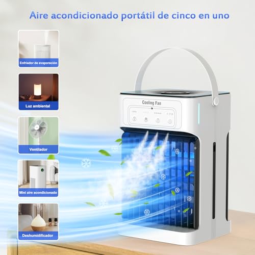 Mini Portable Air Conditioner, 1100 ml Air Cooler, 3 Speeds, 3 Mists, 2-8H Timed, 7 LED Portable Air Conditioner for Bedrooms, Offices (10W)