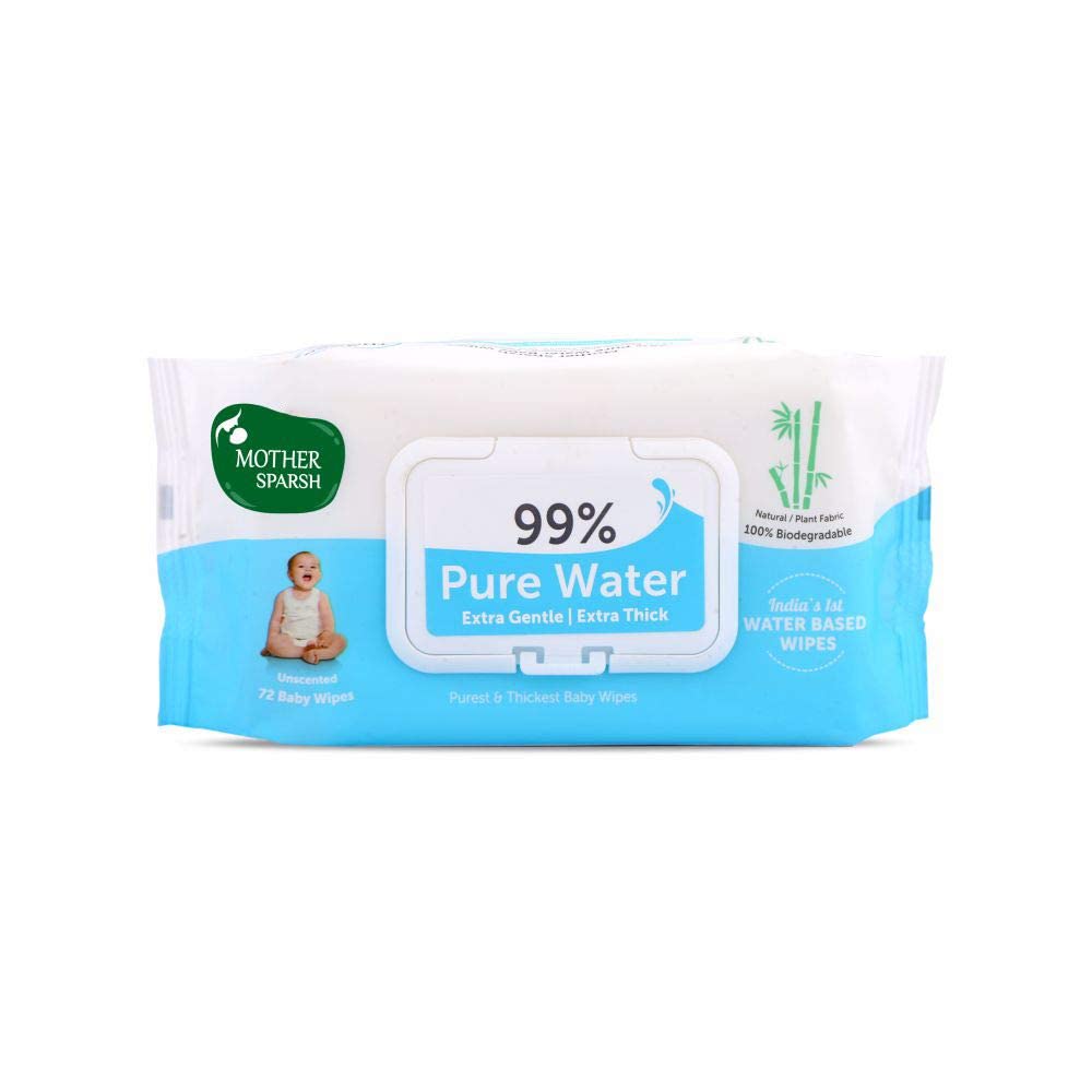 Mother Sparsh 99% Pure Water (Unscented) Baby Wipes (72 Unscented Baby Wipes) - Super Thick Fabric