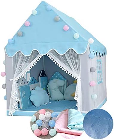キッズテント ホームプレイテント 広いスペースの屋内子供用快適テント 取り付けが簡単なpvcブラケット 男の子と女の子へのクリスマスギフト 105x1x140cm Color Blue