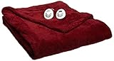 Sunbeam Luxurious Premium Plush Electric Heated Blanket, Auto Shut-Off, 20 Heat Settings,Two Controllers, Ruby Red, (King - 100"x 90")