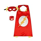 Superhero Capes for Kids, Dress up Costumes-Satin Cape with Felt Mask and Bracelet (C-The Flash)