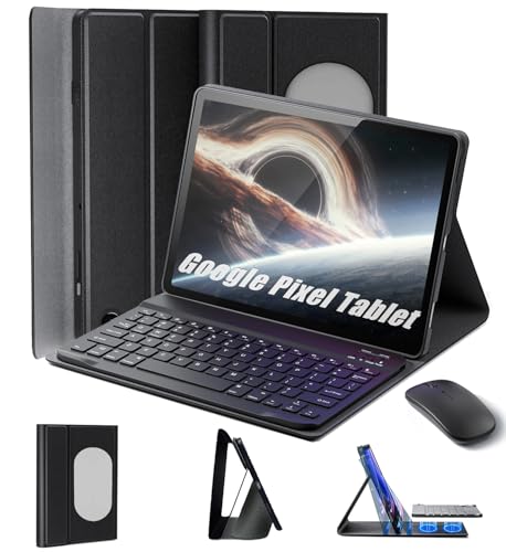 Photo 1 of TUNKARMOR Keyboard Case for Google Pixel Tablet 11 inch 2023/2024 - Mouse and Detachable Keyboard PU Leather Cover Case Auto Sleep/Wake - Black