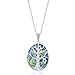 Sterling Silver Natural Turquoise, Abalone, Lapis, Mother-of-Pearl Stone Tree of Life Oval Pendant with 18