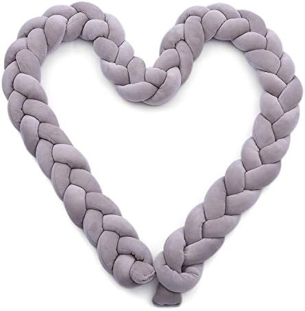 Lebeaut Baby Crib Bumper Knotted Braided Bumper Handmade Soft Knot Pillow Pad Cushion Nursery Cradle Decor Baby Gift Crib Protector Cotton 1 Meter(39.4 Inch) - 3 Strands Purple