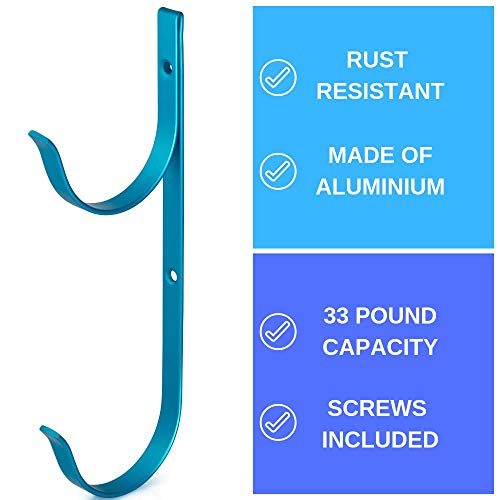 Pool Pole Hanger Premium 4pc Blue Aluminium Holder Set by Aquatix Pro, Ideal Hooks for Telescopic Poles, Skimmers, Leaf Rakes, Nets, Brushes, Vacuum Hose, Garden Tools and Swimming Pool Accessories