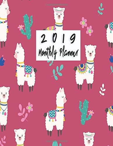 2019 Monthly Planner: Jan - Dec 2019 Beautiful Organizer Schedule Alpacas pattern with flat design Background Monthly and Weekly Calendar To do List Top goal and Focus (Planner 2019) Paperback – Large Print, October 24, 2018
