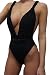 Kisscy Women's Deep V Neck Twisted Straps One Piece Monokini Swimsuit Solid Black