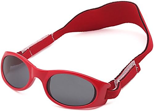 TRUST OPTICS Toddler Baby Kids UV400 Sunglasses with Two Adjustable Straps and Case - Red Frame Grey Lens
