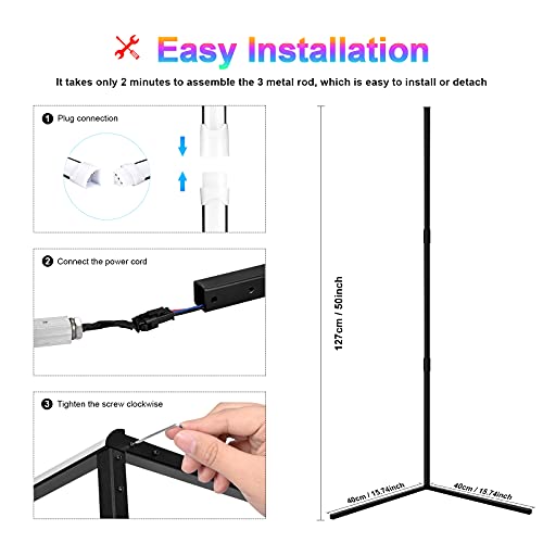 Meifan LED Corner Floor Lamp, Living Room Standing Lamp with Dimming