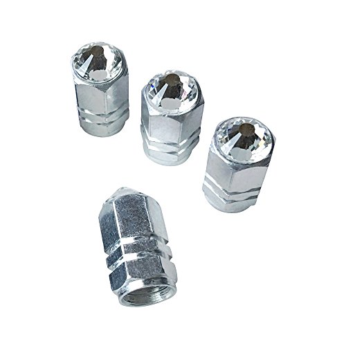 Bling Car Decor Rhinestone Tire Air Valve Stem Caps, Crystal Car Decoration For Auto Tire/Wheel, Bling Car Accessories For Women, Rhinestone Car Bling Accessory (Silver)