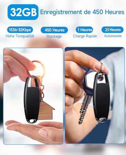32GB Vandlion Mini HD Voice Recorder with 25 Hours Battery Life, Voice Recorder with Noise Reduction for Conferences Interviews Meetings Classes