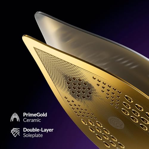 Feller Germany Vanguard Plus Steam Iron 3000W,Grab-to-Steam Technology,Prime Gold Ceramic 2x Sole Plate+Anti Calc,Anti Drip,Auto Shut Off,Display,Turbo Steam, SI300,2Y Guarantee-UAE Version (Gold)