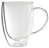 Bistro Mug with Handle from JavaFly, Double Walled Thermo Glass Cup, Set of 2 - 12oz