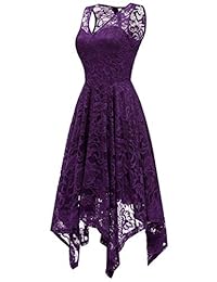 MEETJEN - Vestido para mujer, elegante, floral, de encaje, sin mangas, con dobladillo asimétrico, para cóctel, fiesta