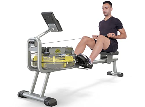 STAR POWER Water Rowing Machine 335LB Weight Capacity - Water Rower for Home Use with LCD Monitor, Tablet Holder, Adjustable Non-Slip Pedals and Comfortable Seat Cushion