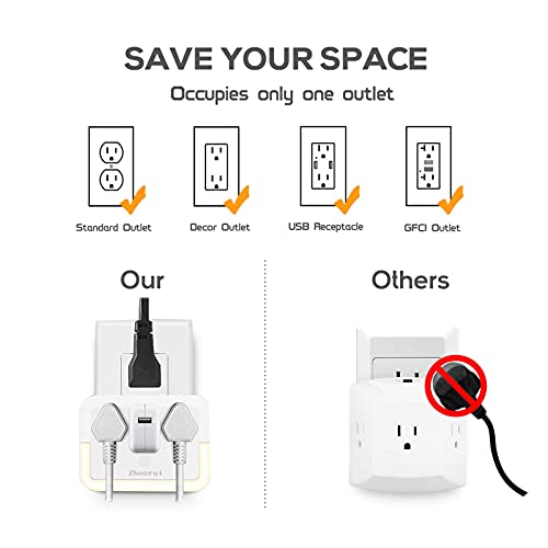 Night Light Plug in, Outlet Extender with Night Light , ZHOORQI Multi-Plug Outlet with Automatic Sensor Light Warm White LED Nightlight Plug Adapter for Home, Kids Room, Corridor,Bedroom (1Pcs)