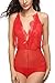 Avidlove Women Deep V Lingerie Eyelash Lace Teddy Bodysuit Mesh Teddy Chemise Red XXL