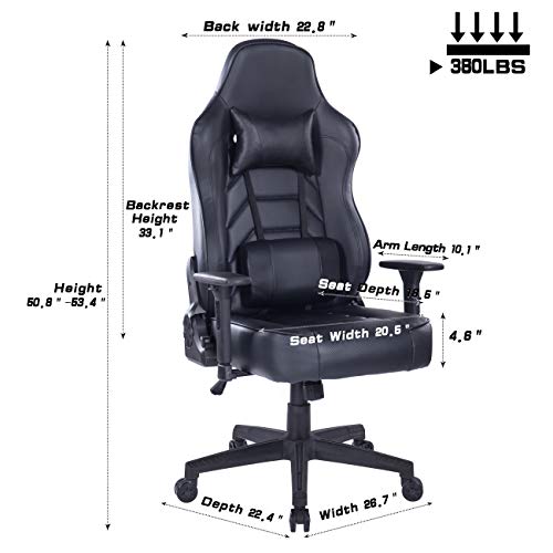 Blue Whale Gaming Chair with Massage Lumbar Pillow, PC Computer Video Game Racing Chair Reclining Executive Ergonomic Office Desk Chair with Headrest BW/291Black