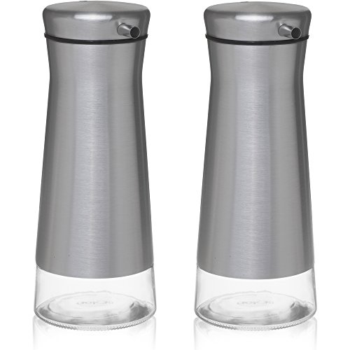 CHEFVANTAGE Olive Oil and Vinegar Cruet Dispenser Set with Elegant Glass Bottle and Drip Free Design - Stainless Steel - Thumbnail 6