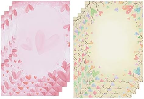 IMagicoo 48 Pcs Writing Stationery Paper Cute Heart Design Writing Letter Set Paper, Printer Friendly, 2 Different Style